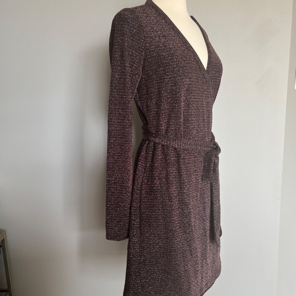 PAIGE Lucielle Longsleeve Dress Wrap up Stretchy Lurex Metallic Holidays Cocktai - Picture 10 of 16